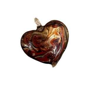 Vintage 90s Handblown Hippie Copper Heart Glass Pendant